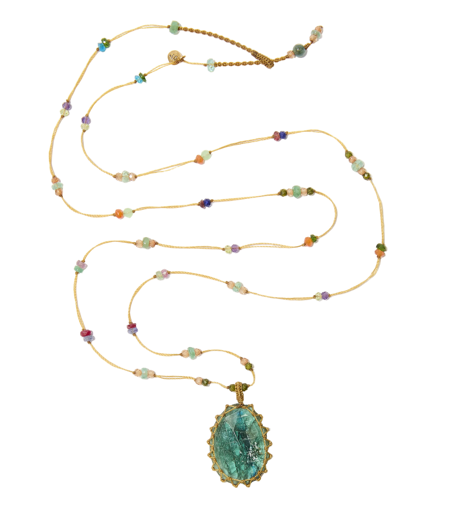 Sautoir Tibétain – Kyanite Bleue – Mix Multipierres – Fil Beige
