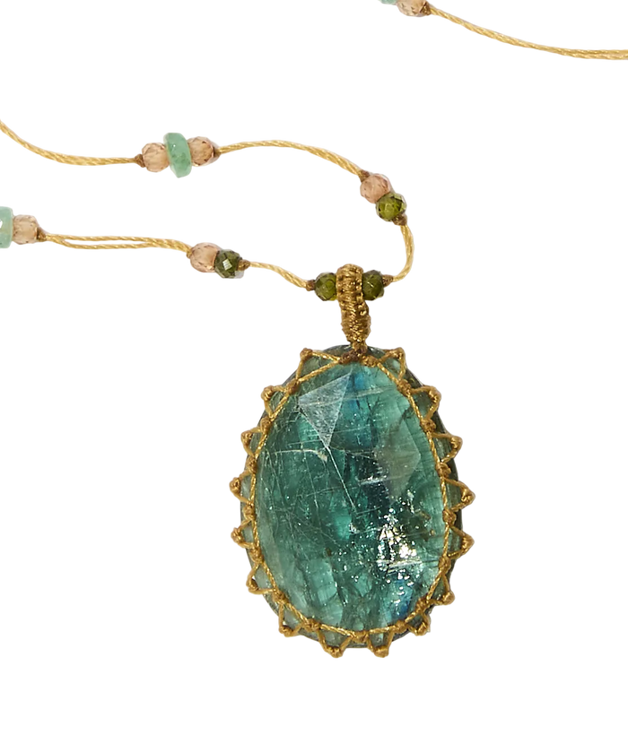 Sautoir Tibétain – Kyanite Bleue – Mix Multipierres – Fil Beige