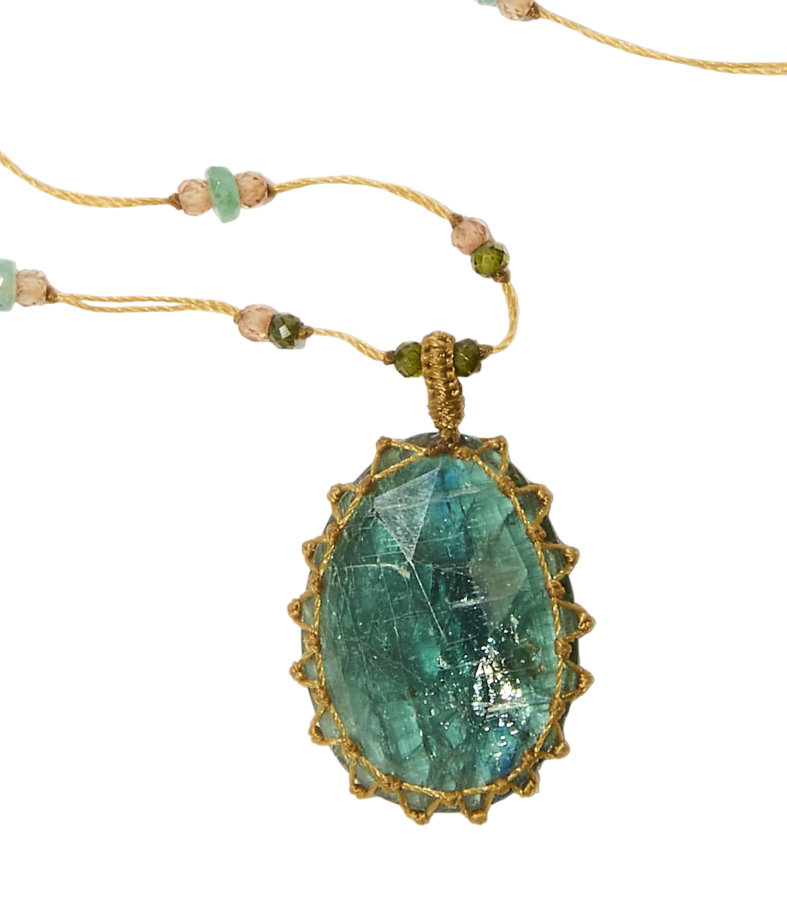 Sautoir Tibétain – Kyanite Bleue – Mix Multipierres – Fil Beige
