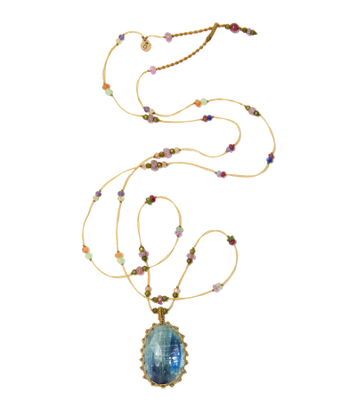 Sautoir Tibétain - Kyanite Bleue - Mix Multipierres - Fil Beige