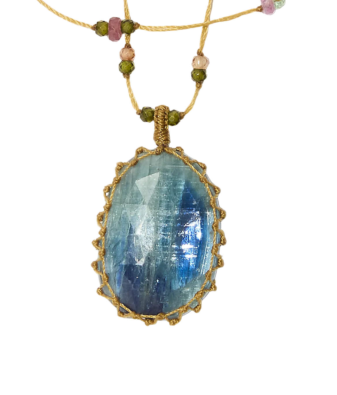 Sautoir Tibétain - Kyanite Bleue - Mix Multipierres - Fil Beige