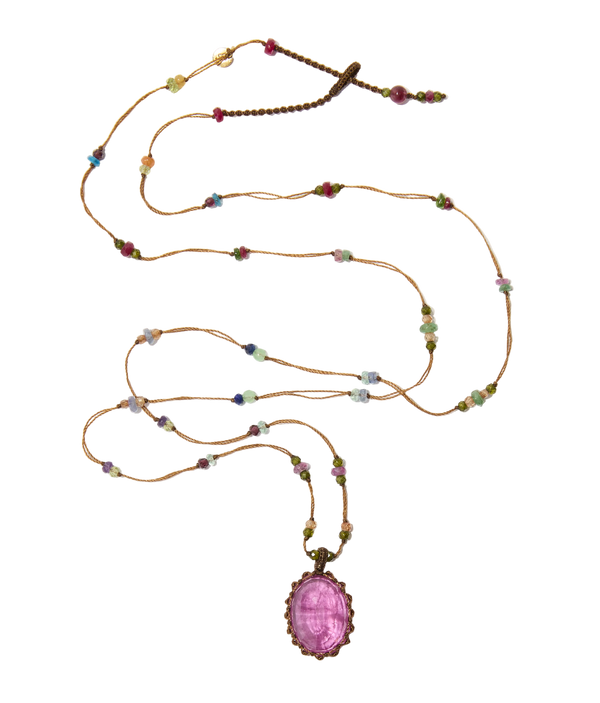 Sautoir Tibétain - Grown Tourmaline - Mix Multipierres - Fil Tabac