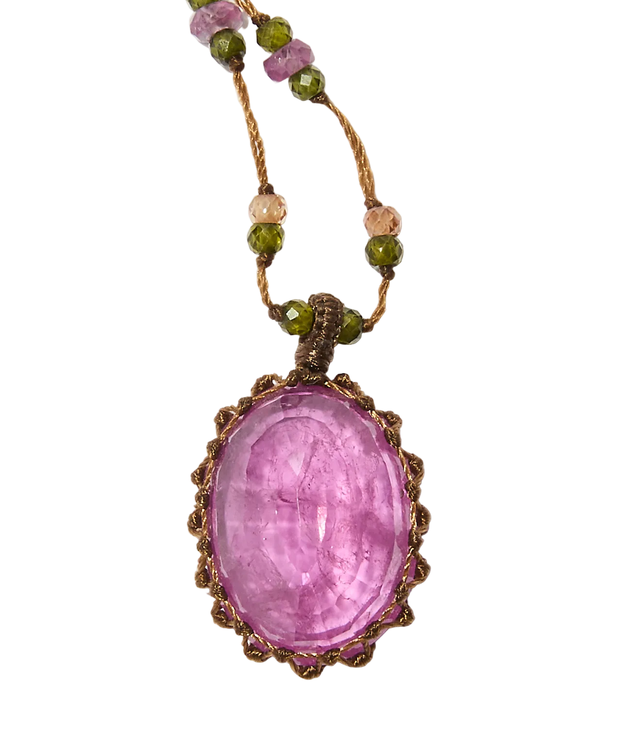 Collier & Armband Laly Duo - Rosenquarz & Huhn - Beiger Faden