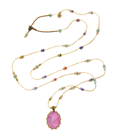 Sautoir Tibétain - Grown Tourmaline - Mix Multipierres - Fil beige