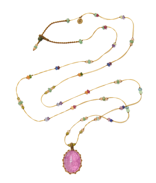 Sautoir Tibétain - Grown Tourmaline - Mix Multipierres - Fil beige