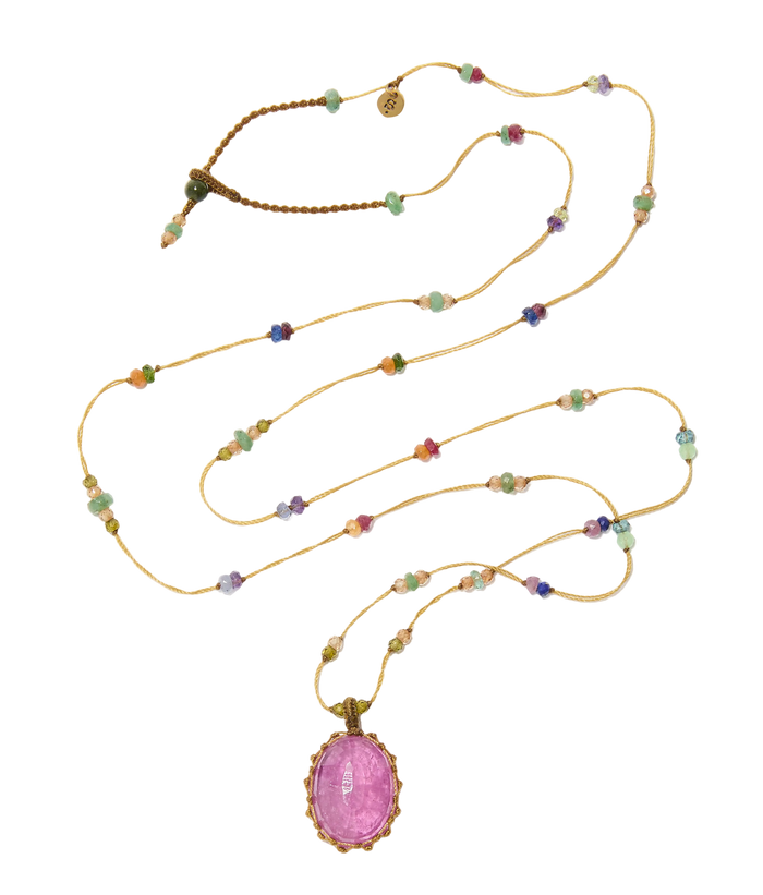 Sautoir Tibétain - Grown Tourmaline - Mix Multipierres - Fil beige