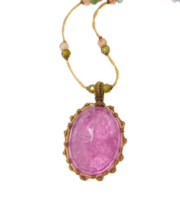 Sautoir Tibétain - Grown Tourmaline - Mix Multipierres - Fil beige