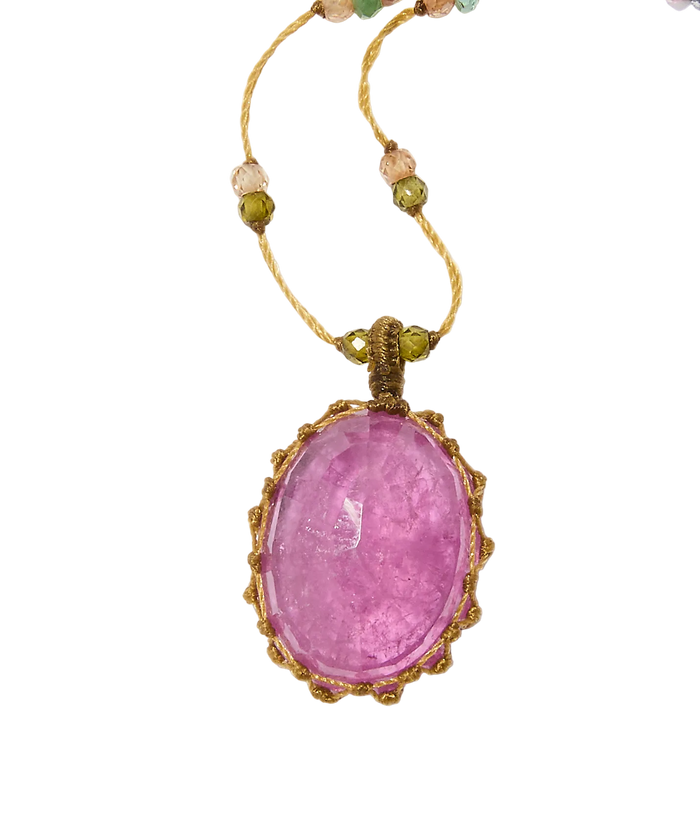 Sautoir Tibétain - Grown Tourmaline - Mix Multipierres - Fil beige