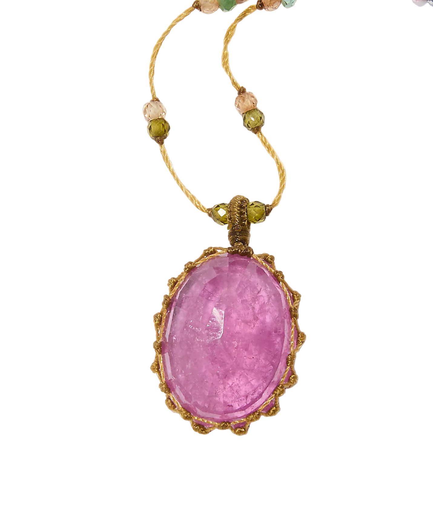 Sautoir Tibétain - Grown Tourmaline - Mix Multipierres - Fil beige