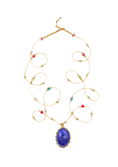 Sautoir Tibétain - Lapislazuli - Mix Multi Stein - Beiger Faden
