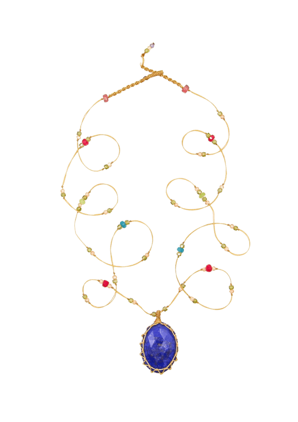 Sautoir Tibétain - Lapis Lazuli - Mix Multi Pierre - Fil Beige