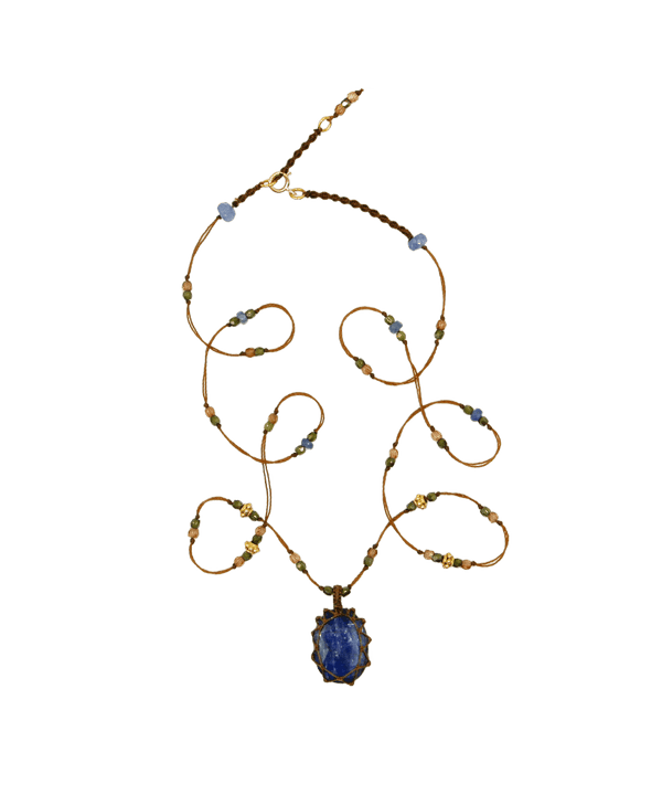So Precious Collier Court Tibétain - Kyanite Bleue - Mix Saphir - Fil Tabac