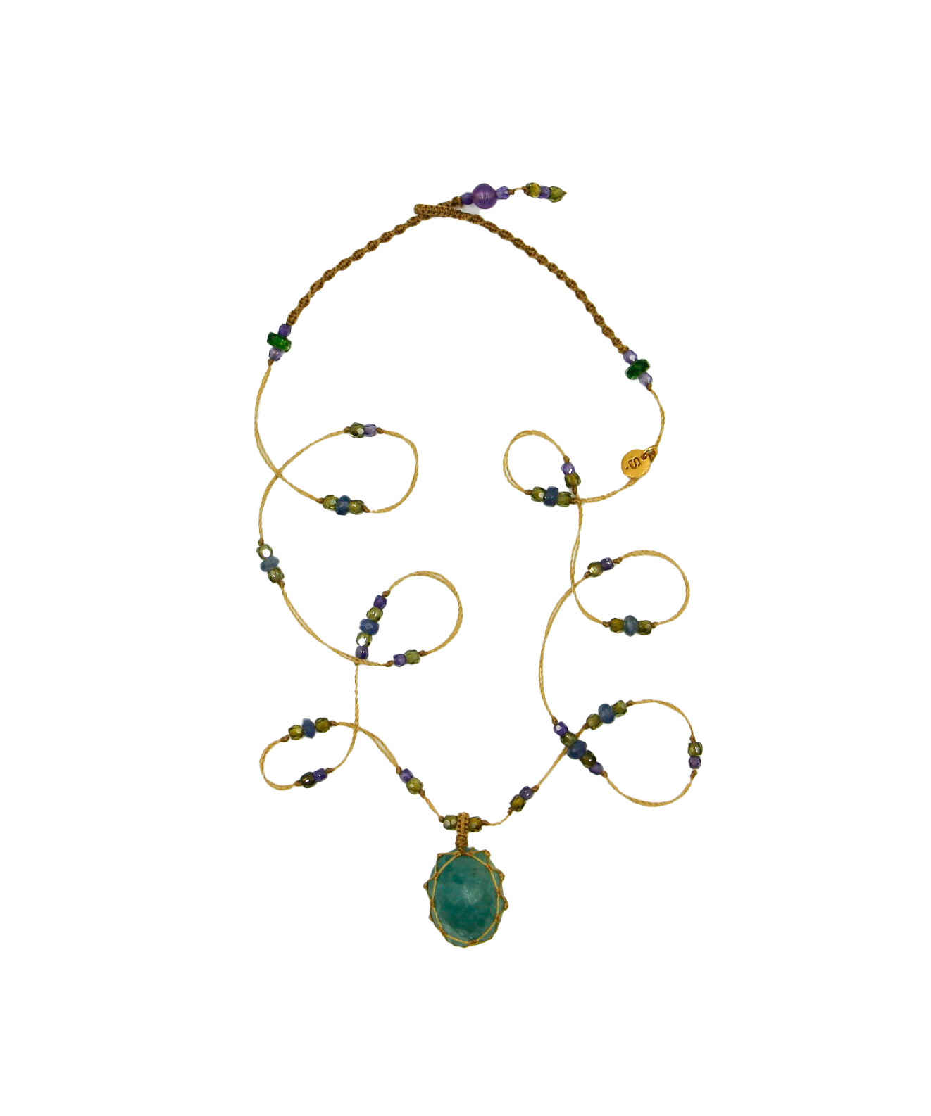 Tibetan Short Necklace - Grandidierite - Mix Sapphire - Beige Thread