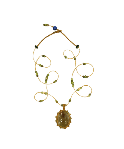 So Precious Necklace Short Tibetan Brown Corundum - Mix Peridot - Beige Thread