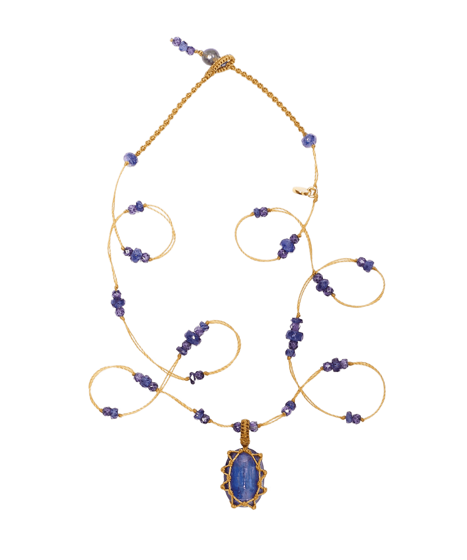 Mini Tibétain Sharing en Kyanite, fil beige, 53 cm