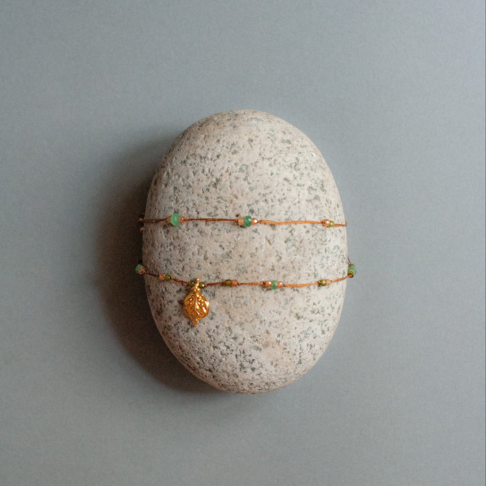 Collier Goldie - Edelstein-Mix - Tabakfarbenes Band