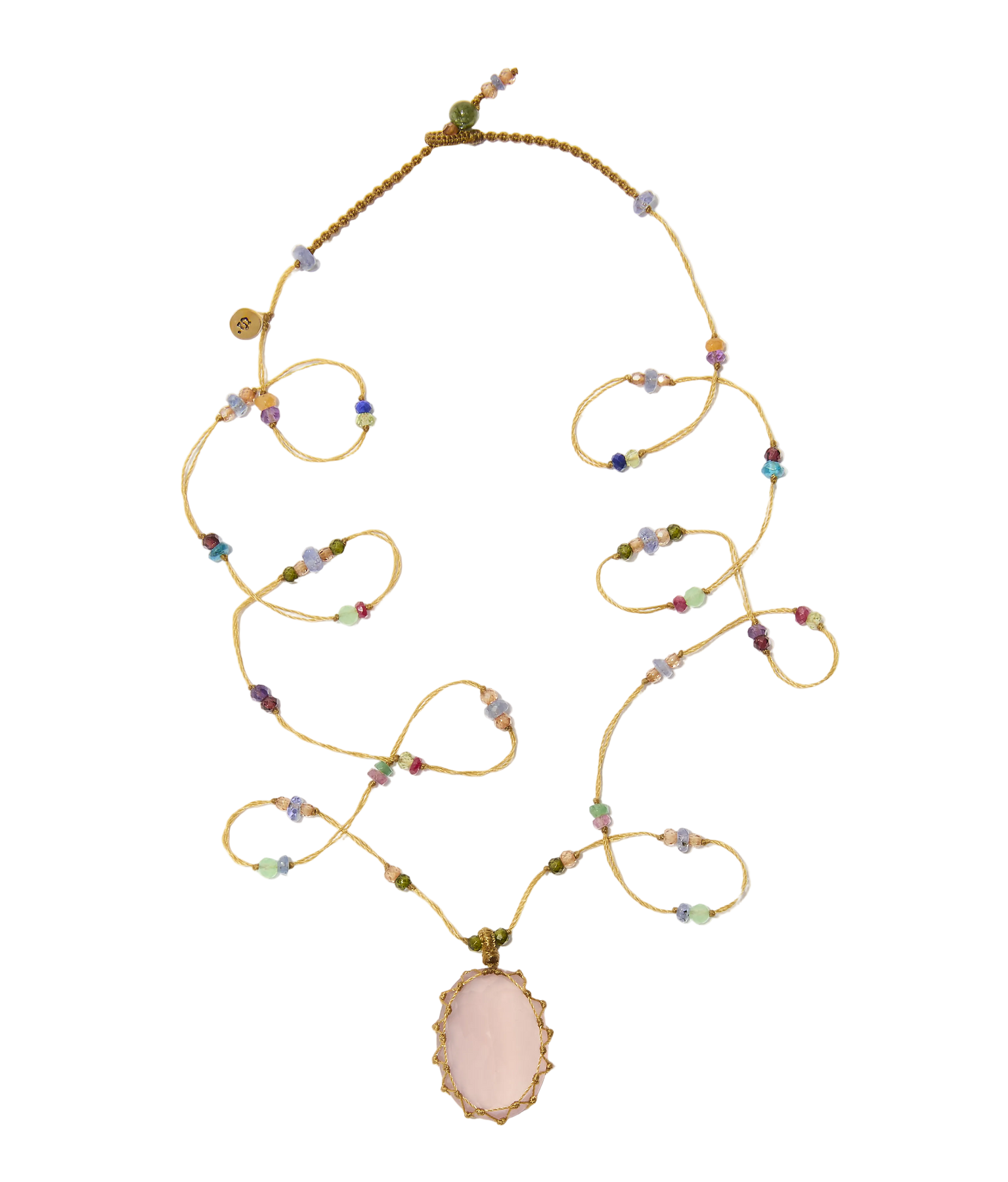 Sautoir Tibétain - Quartz Rose - Mix Multipierres - Fil Beige