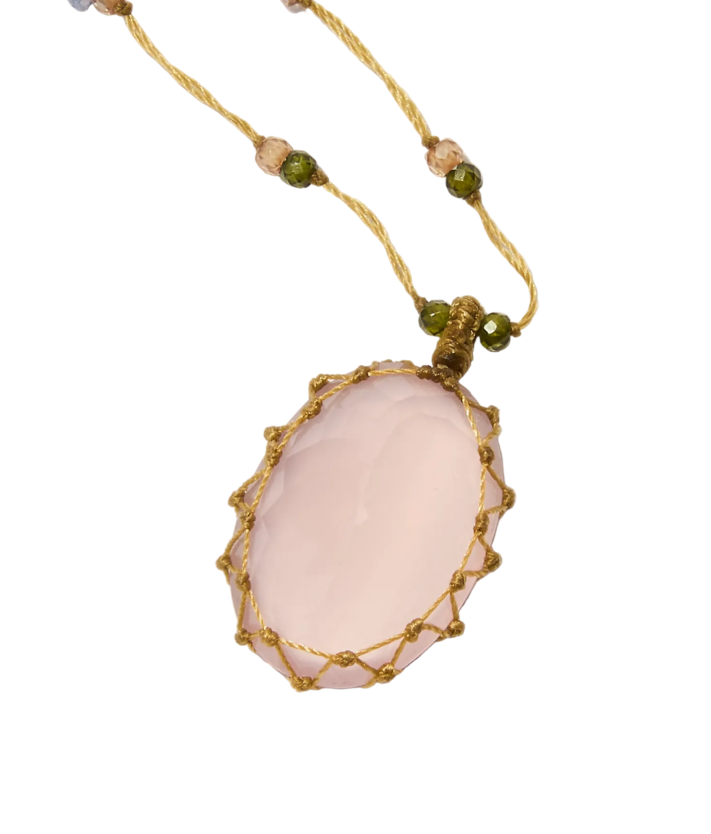 Sautoir Tibétain - Quartz Rose - Mix Multipierres - Fil Beige
