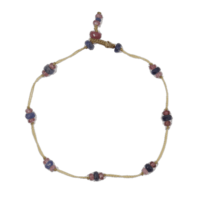 Bracelet T.Bee Duo - Saphir Bleu & Tourmaline Rose - Fil Beige