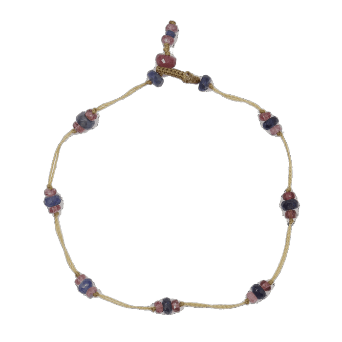 Bracelet T.Bee Duo - Blue Sapphire & Pink Tourmaline - Beige Thread