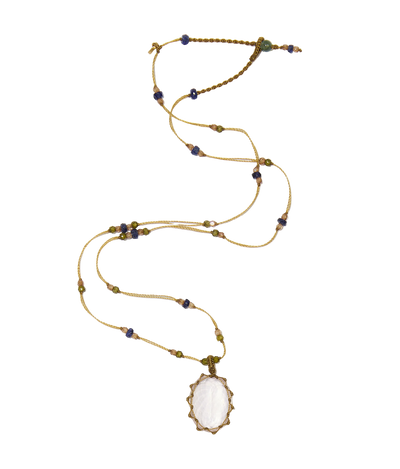 Collier court tibétain - Quartz Rose - Mix Multi Pierres - Fil Beige