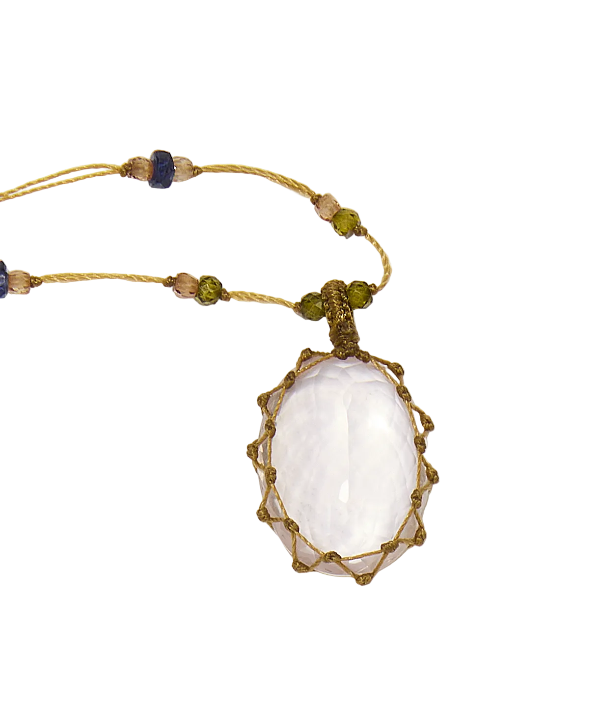 Collier court tibétain - Quartz Rose - Mix Multi Pierres - Fil Beige