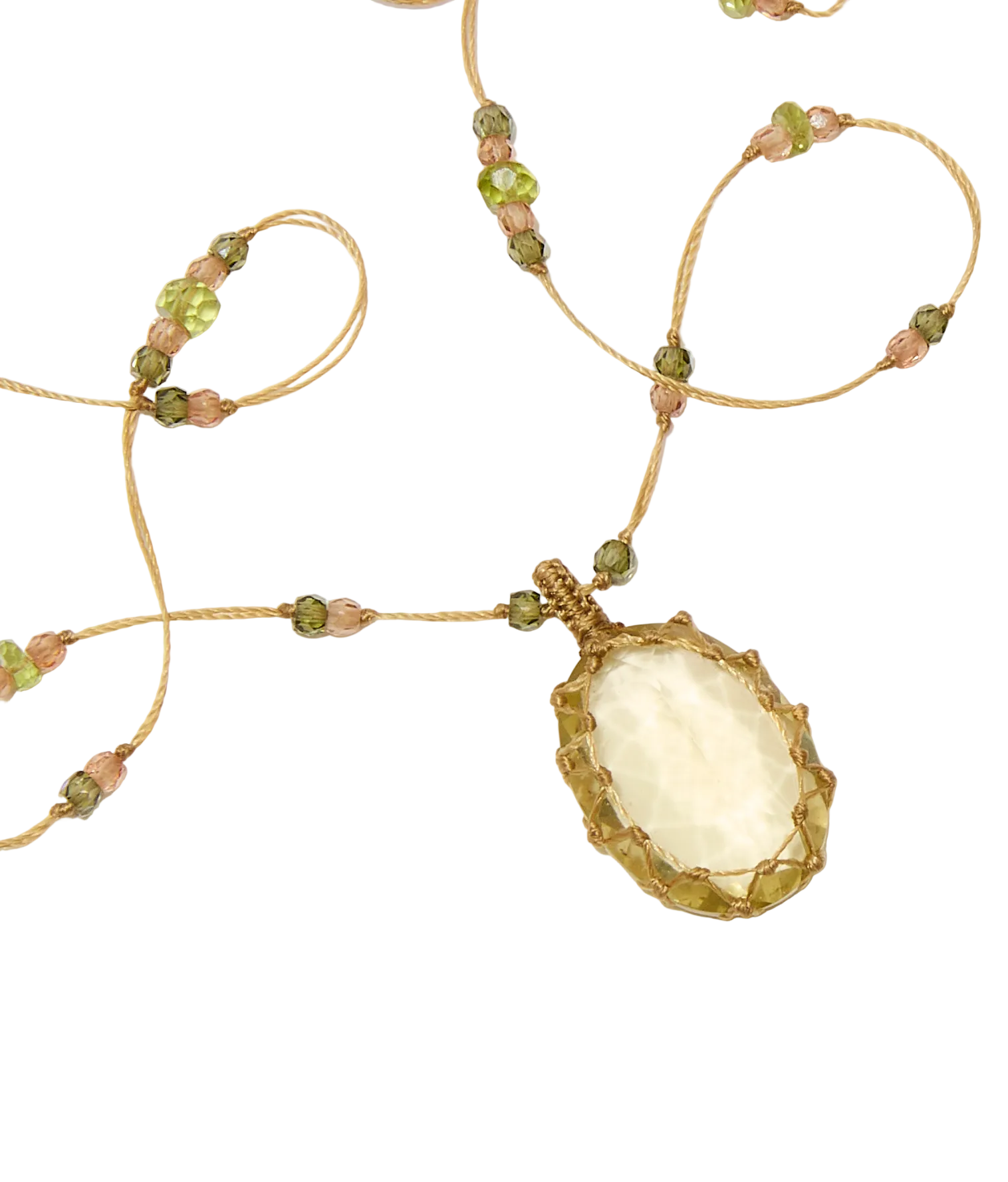 Short Tibetan Necklace - Orange Onyx - Rose Tourmaline Mix - Beige Thread