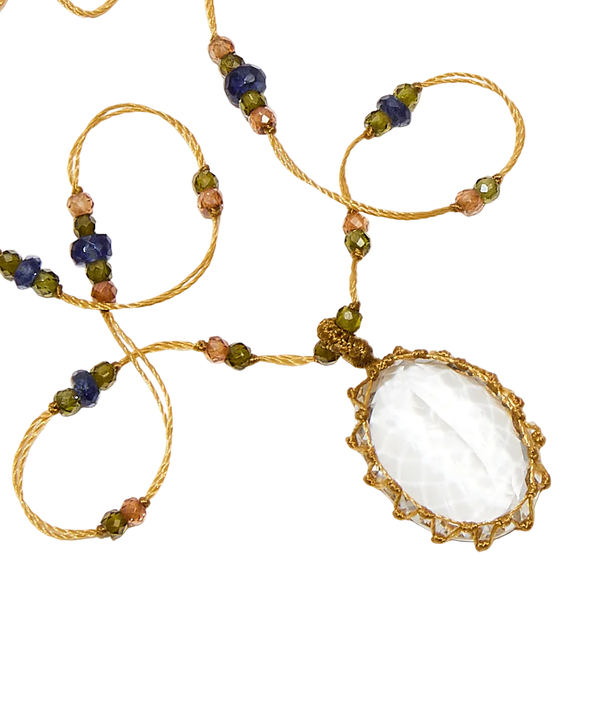 Tibetische kurze Halskette - Crystal Quarz - Smaragd Mix - Tabakfaden