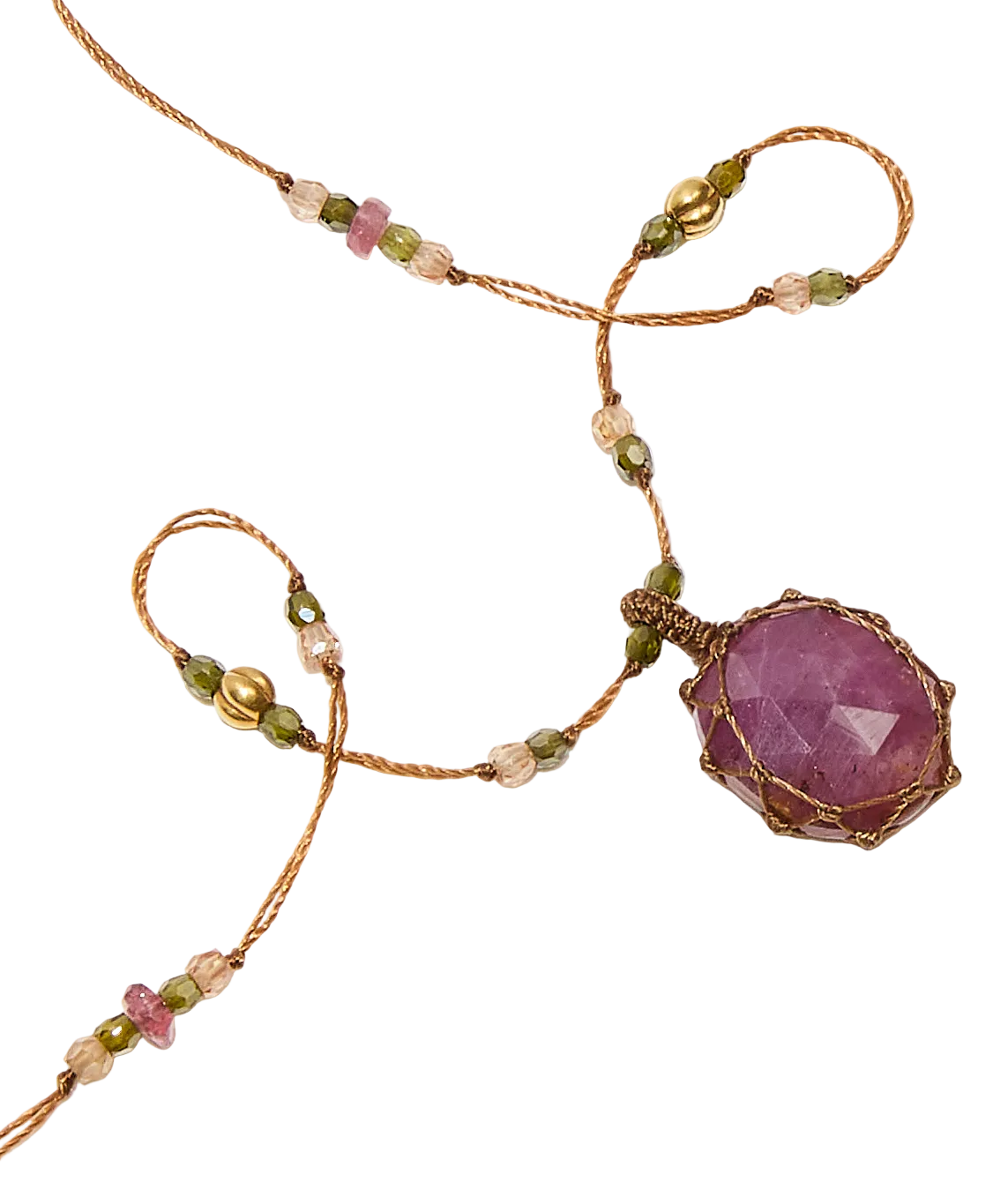 So Precious Collier Court Tibétain - Rubis - Mix Tourmaline Rose - Fil Tabac