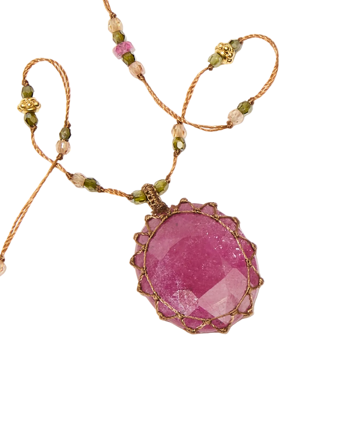 So Precious Necklace Short Tibetan - Glassfilled Red - Ruby Mix - Beige Thread