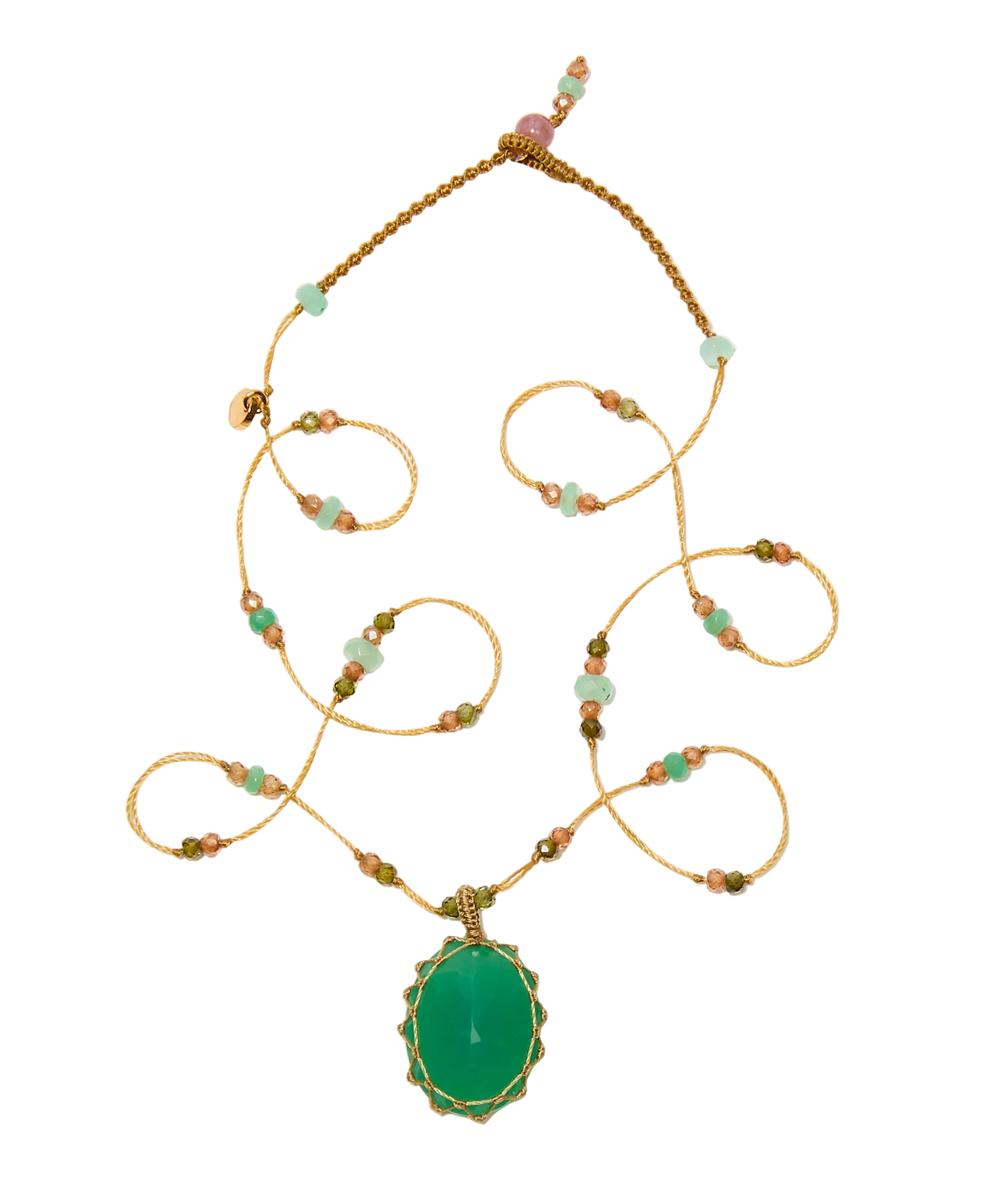 Short Tibetan Necklace - Orange Onyx - Rose Tourmaline Mix - Beige Thread