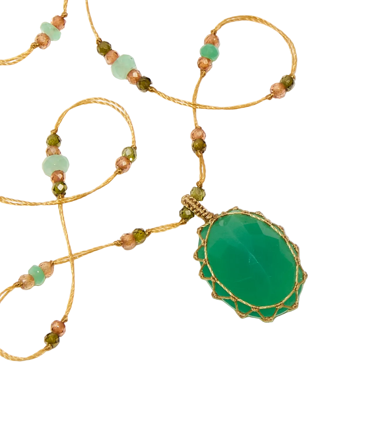 Collier Court Tibétain - Onyx Orange - Mix Tourmaline Rose - Fil Beige wird zu: Halskette Kurz Tibetisch - Orange Onyx - Mischung Rosa Turmalin - Beiger Faden