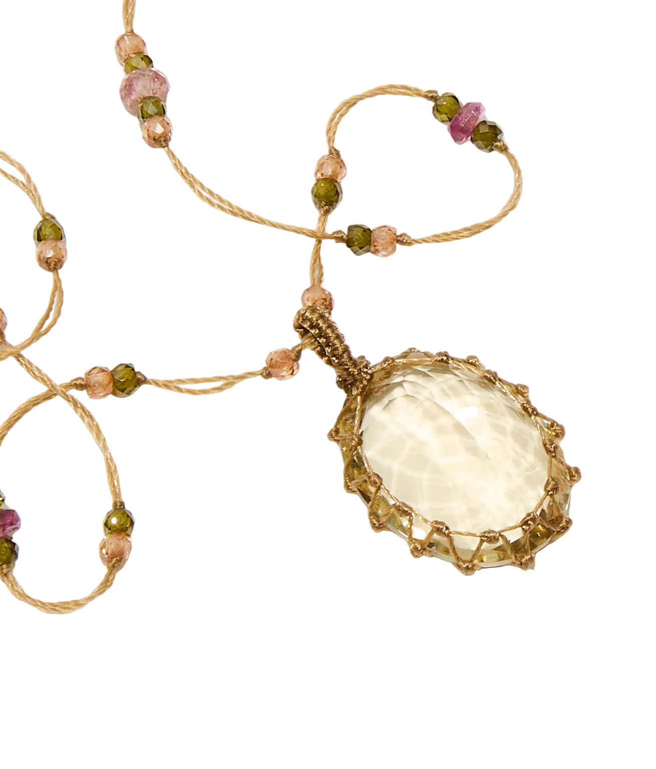 Collier Court Tibétain - Onyx Orange - Mix Tourmaline Rose - Fil Beige wird zu: Halskette Kurz Tibetisch - Orange Onyx - Mischung Rosa Turmalin - Beiger Faden