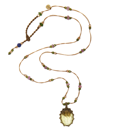 Collier court tibétain - Bio Lemon - Mix Tourmaline Rose - Fil Tabac