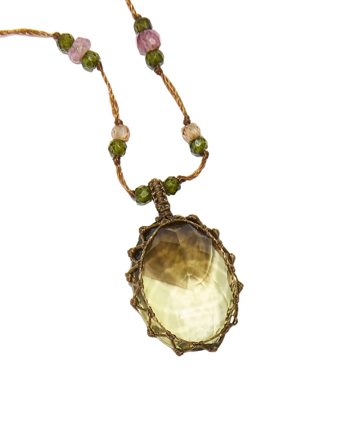 Collier court tibétain - Bio Lemon - Mix Tourmaline Rose - Fil Tabac