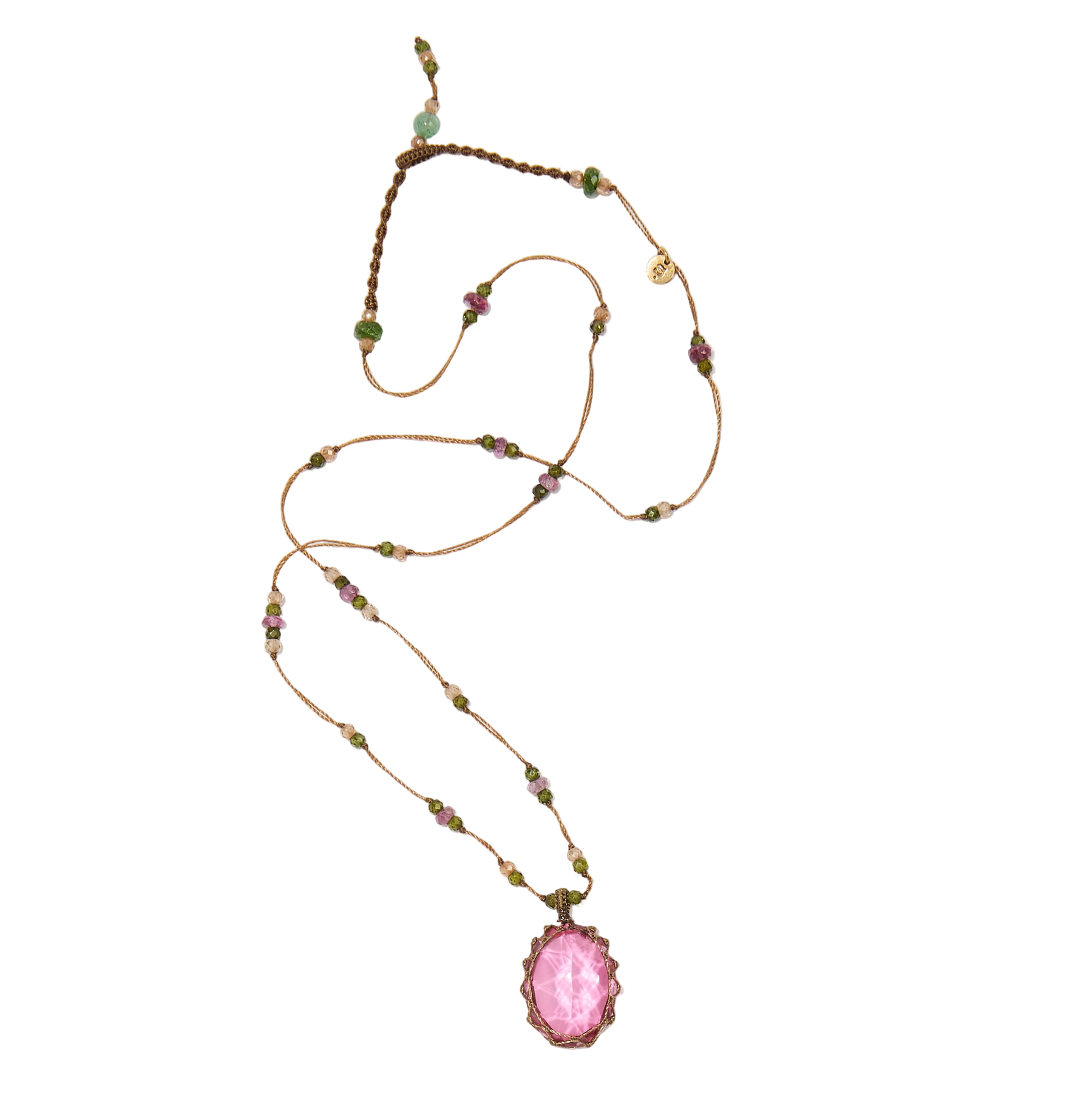 Collier court tibétain - Dublet Rubellite - Mix Tourmaline Rose - Fil Tabac