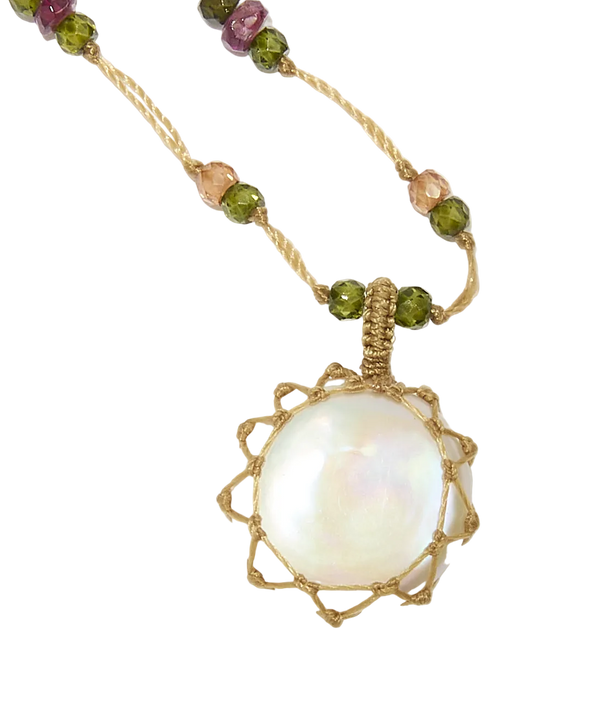 Collier court tibétain - Perle - Mix Tourmaline Rose - Fil Tabac