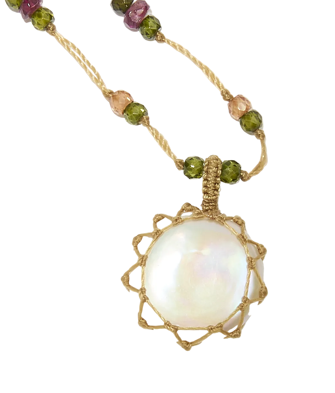 Collier court tibétain - Perle - Mix Tourmaline Rose - Fil Tabac