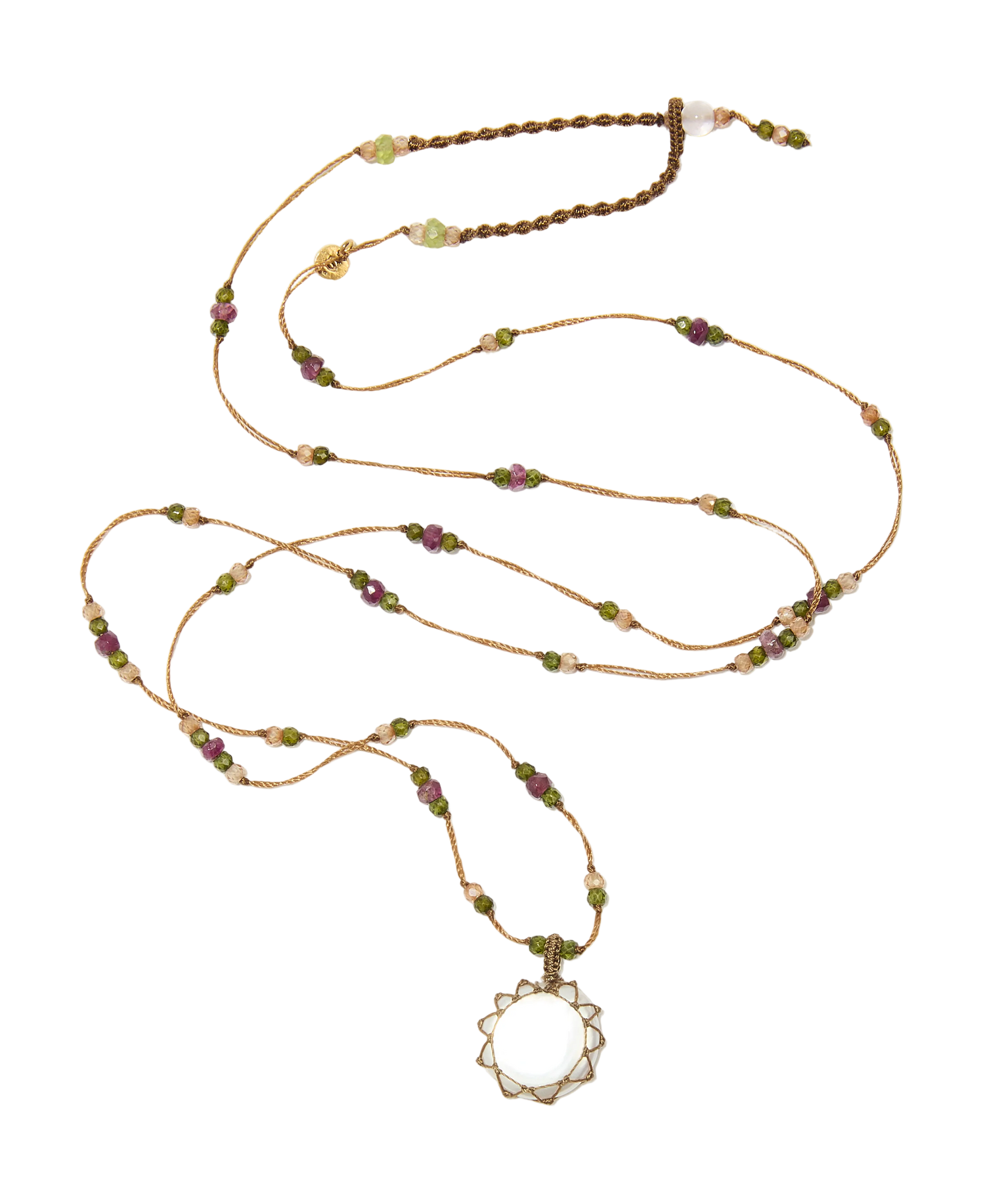 Collier court tibétain - Perle - Mix Tourmaline Rose - Fil Tabac