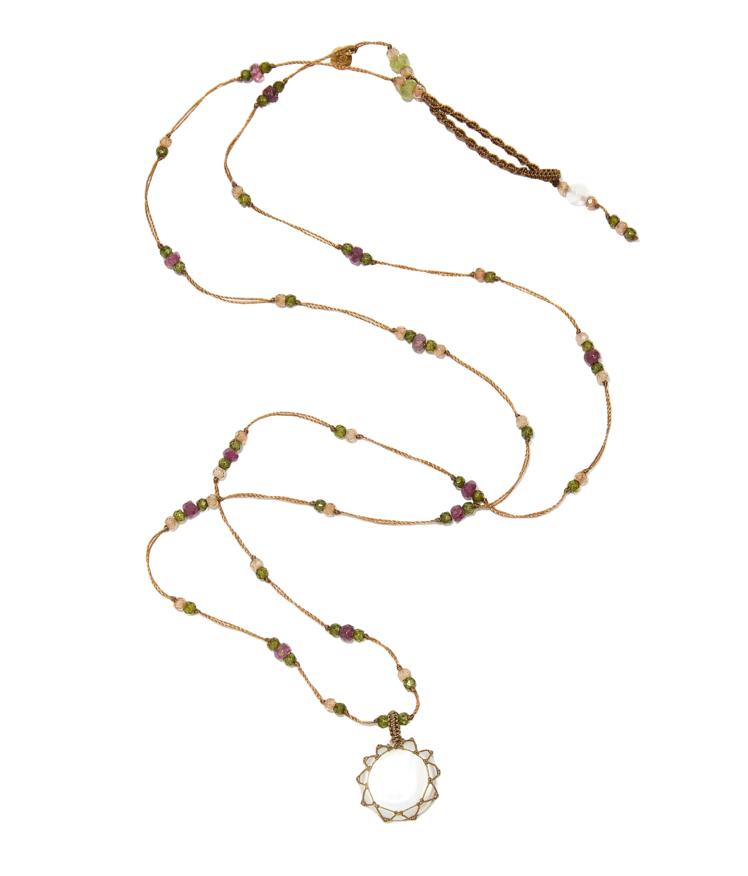 Collier court tibétain - Perle - Mix Tourmaline Rose - Fil Tabac