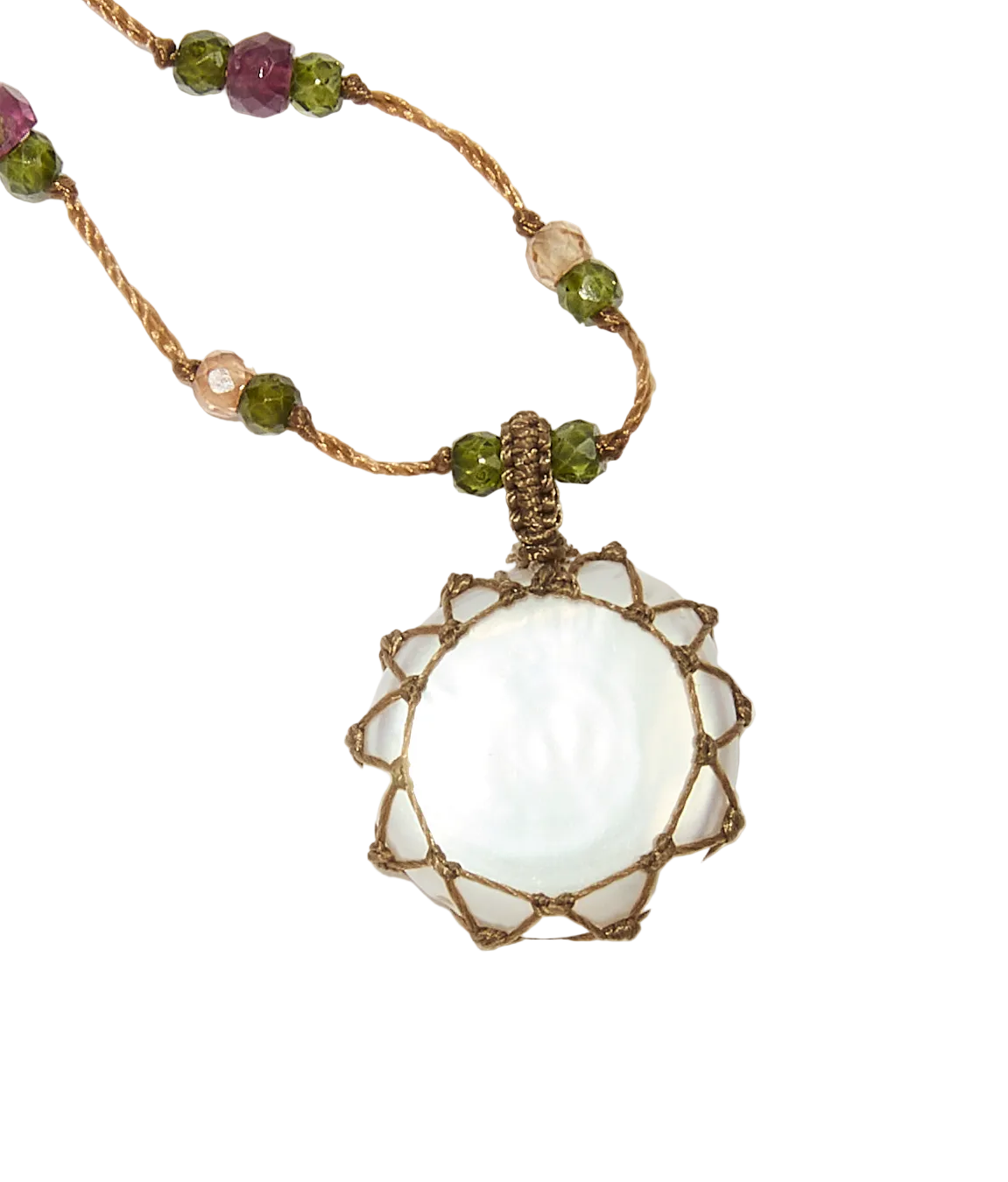 Collier court tibétain - Perle - Mix Tourmaline Rose - Fil Tabac