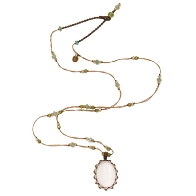 Collier court tibétain - Quartz Rose - Mix Aigue-marine - Fil Tabac