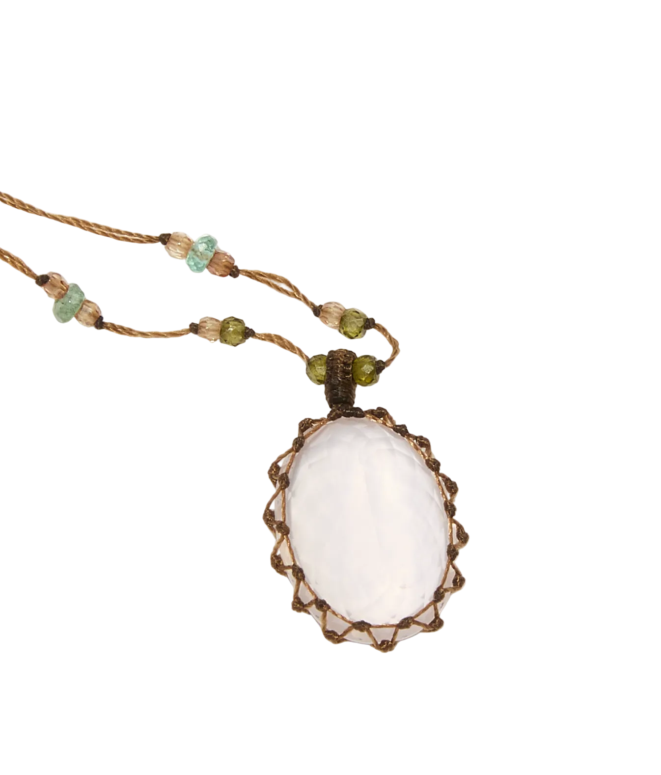 Collier court tibétain - Quartz Rose - Mix Aigue-marine - Fil Tabac