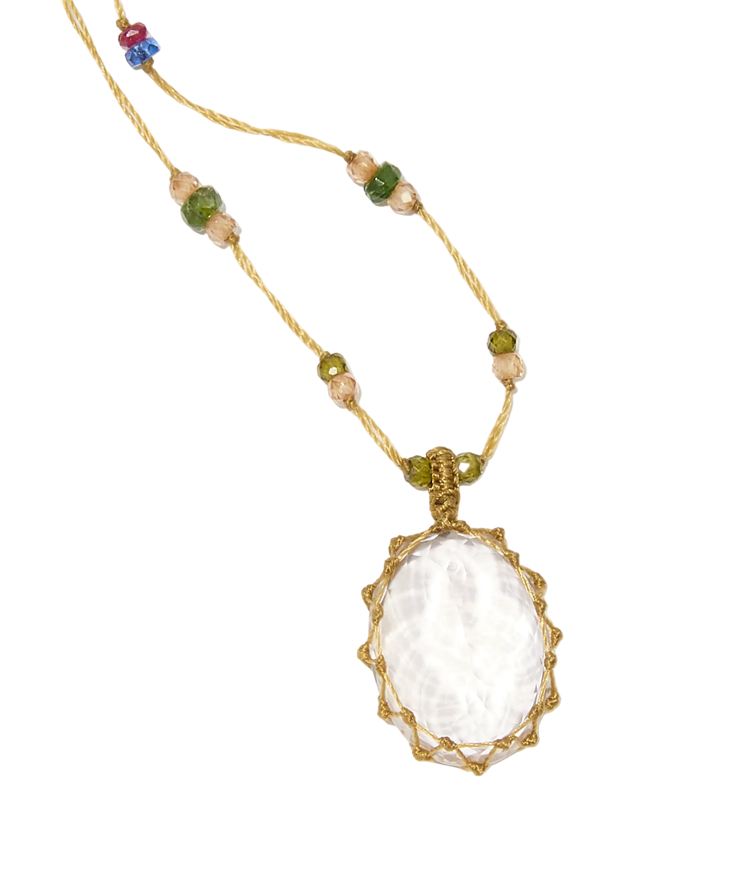 Sautoir Tibétain - Quartz Rose - Mix multi Pierres - Fil Beige