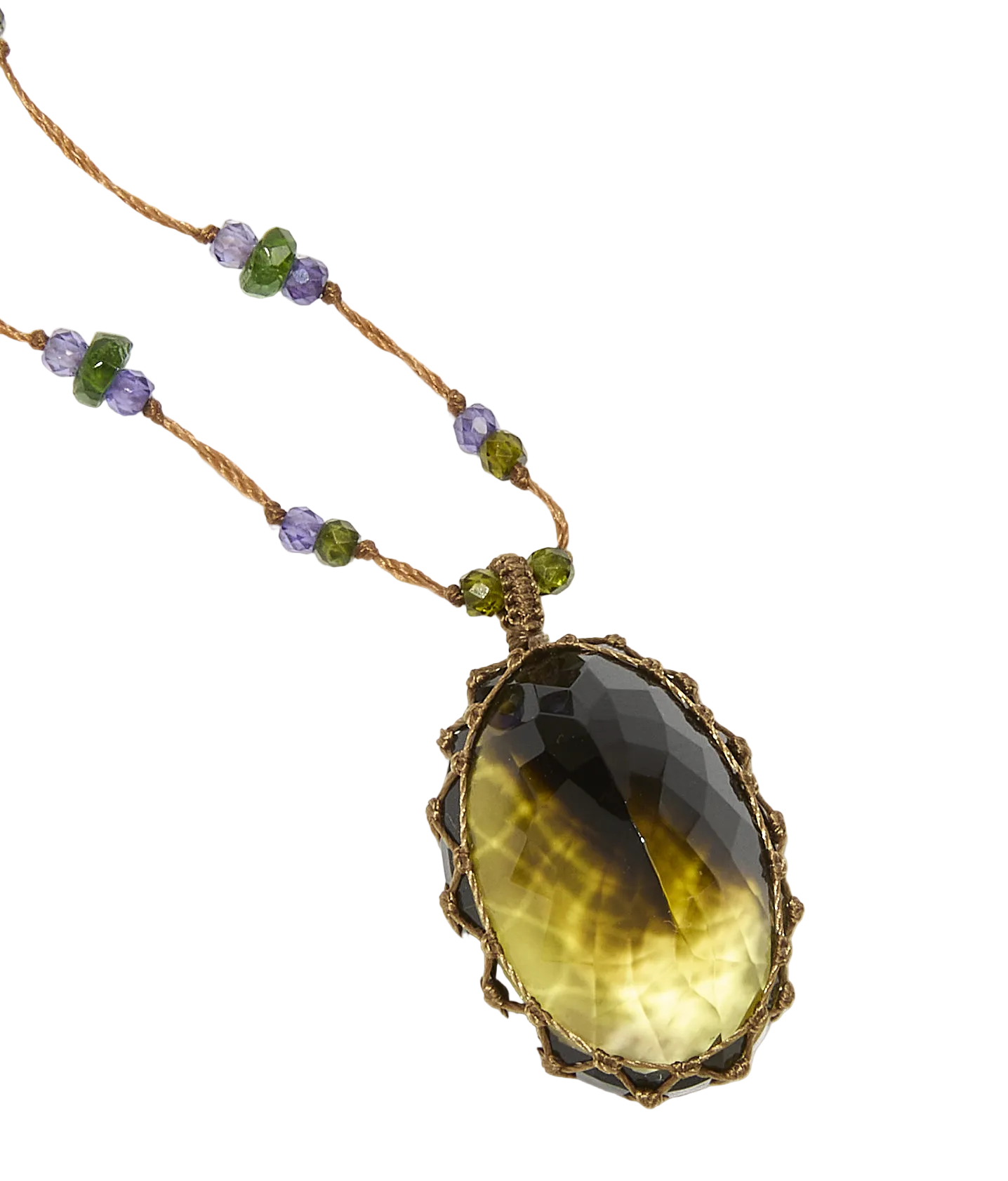 Sautoir tibétain - Bio Lemon - Mix Tsavorite & Zircons violets - Fil Tabac