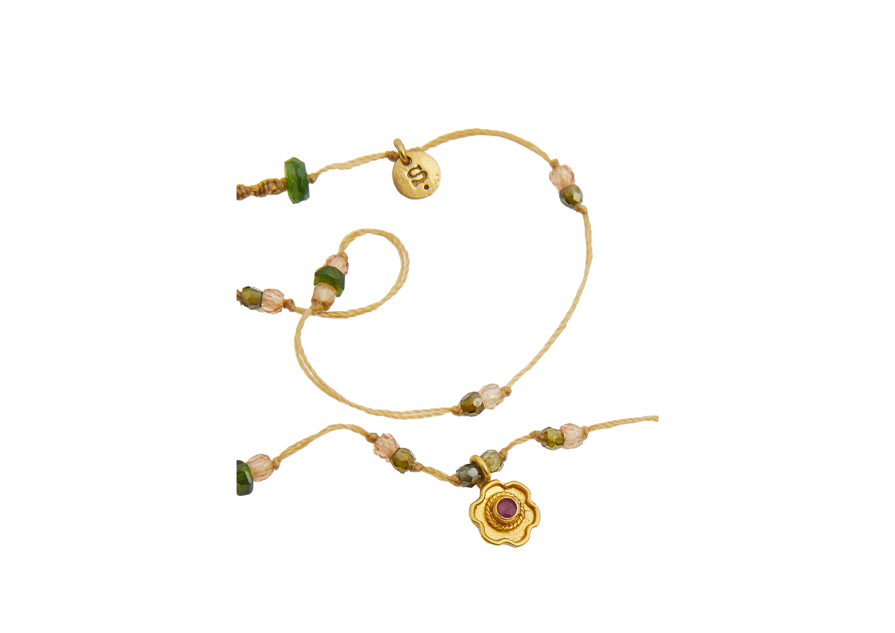 Collier Goldie Fleur - Rubis - Mix Tsavorite - Fil Beige