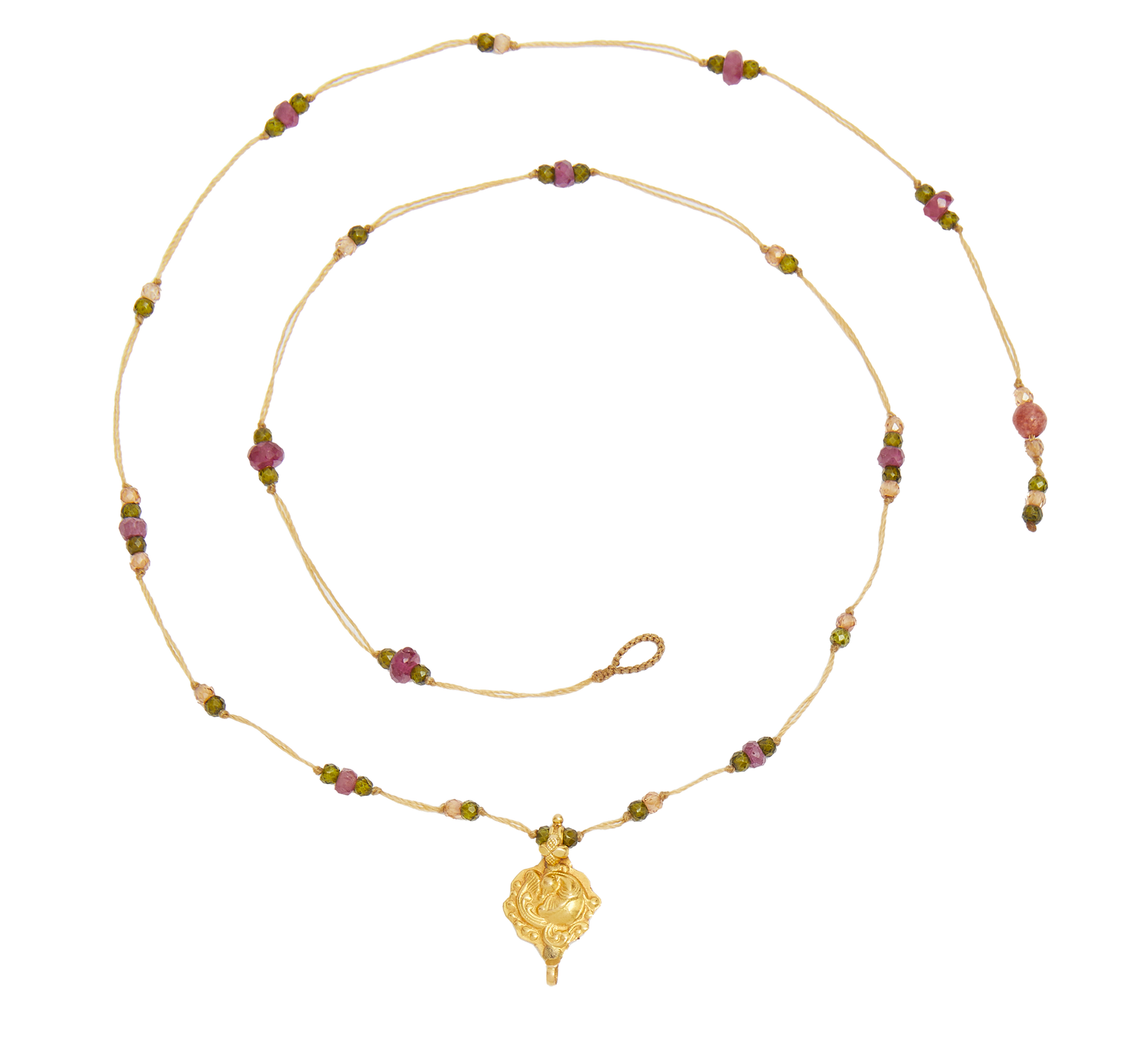 Collier Goldie - Mix Tourmaline Rose - Fil Beige