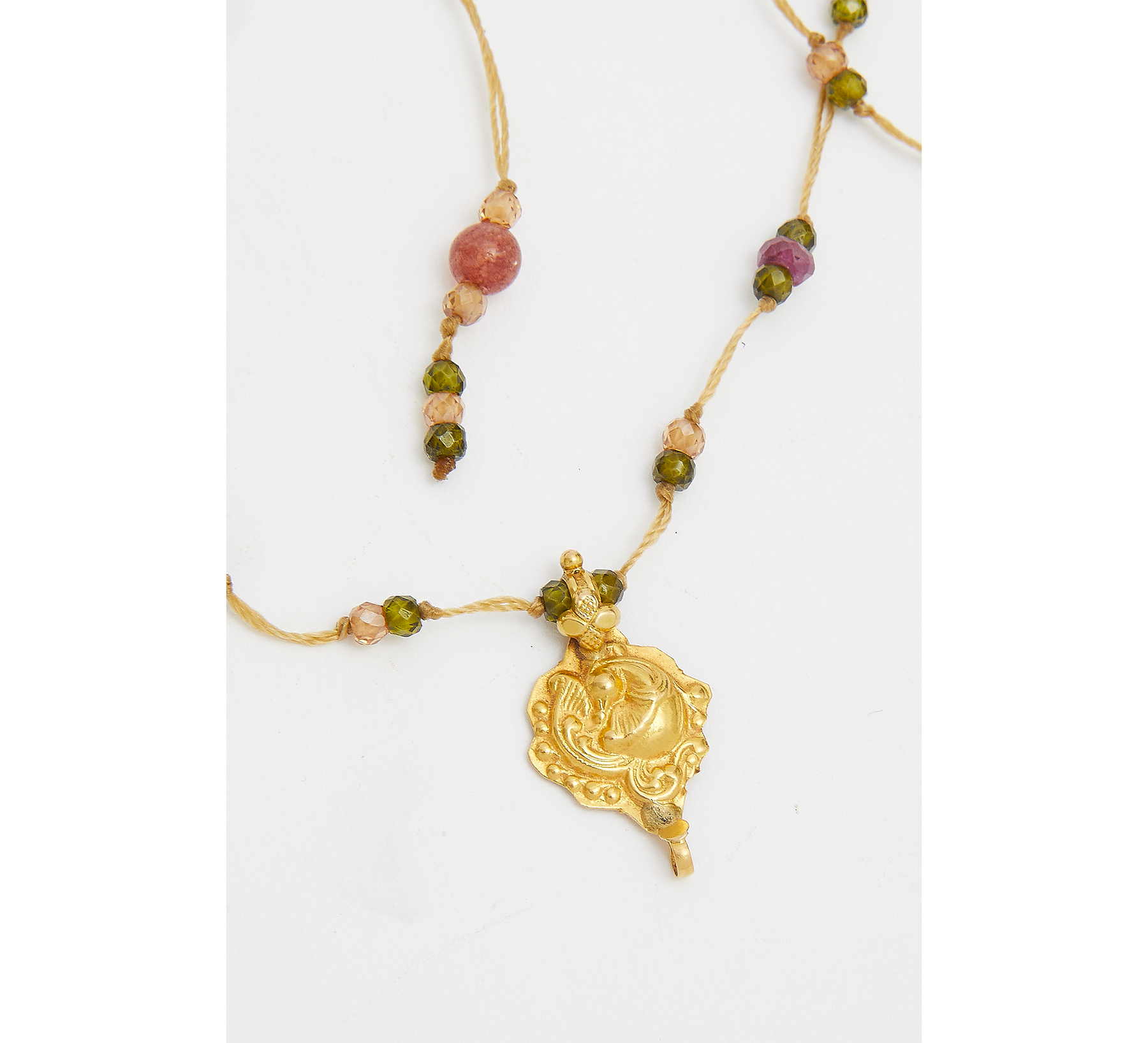 Collier Goldie - Mix Tourmaline Rose - Fil Beige