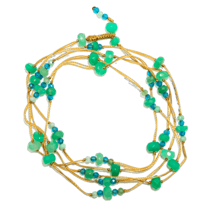 Halskette & Armband Laly Duo - Chrysopras & Apatit - Beiger Faden