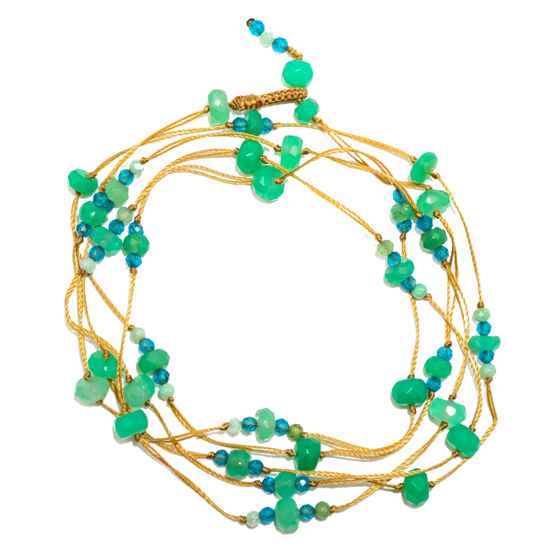 Laly Duo - Chrysoprase &amp; Apatite - Beige Thread